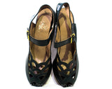 Size 5 1940s Platform Shoes with Mermaid Fish Scales - Emerald Hunter Green Leather Peep Toe Pumps - Gorgeous 40s Deadstock Heels - 5B