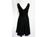 Size 12 1950s Cocktail Dress - Black Chiffon & Crepe - Large Size Fit and Flare - 50s Glamour - Brown Gold Rhinestone Pin - Waist 30