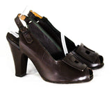 Size 4.5 1940s Brown Shoes - Unworn Dark Chocolate Fine Leather Pumps - 40s Peep Toe Heels - 4 1/2 to 5 MISMATCH Size - WWII NOS Deadstock