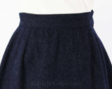 XXS Navy Wool Skirt - 1960s A Line Dark Blue Tailored 60s Office Wear - Tan Stitched Side Seams - Size less than 000 - Waist 21