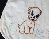 1930s Baby Bib - 30s 40s Embroidered Puppy Dog Infants Accessories - Novelty Theme - White Cotton & Hand Embroidery - Doggy - 29866
