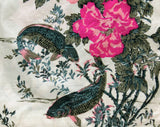 Asian Koi Fish Pillow Case - 60s 70s Thai Silk Novelty Print - Tropical Botanical Pink & Blue Gray - Square 16" Decorator Pillowcase Cover