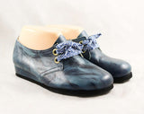 Size 7 Sneaker - Unworn Cute 70s Blue Leather - Deadstock 1970s Casual Retro Shoe - Striped Lace Up Shoelaces - NOS 70's Street Style