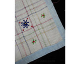 1950s Place Mats Set of 8 And Matching Table Runner - Sweet Blue Daisies - Homespun White Cotton - Pastel Arts & Crafts Daisy Embroidery