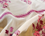 1960s Kitchen Curtain Fabric - Pink & Purple Leaves - 2 Yards x 44.5" Wide - 60s Sheer White Nylon 1960s Housewife Yardage - Scallop Border