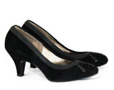Size 5 Black Suede Shoes - Early 1950s Unworn Heels - Rounded Toe with Radiant Stitching - 5B 50's Swing Style NOS Deadstock - Sandler