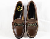 Size 13 Boys Shoes - 1950s 60s Brown Leather Loafers - Child Size Boy's 13D - Antiqued Chainlink Metal Buckle - Preppy Deadstock NIB In Box