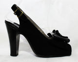 Size 5.5 1930s Black Suede Peep Toe Shoes with Bows - Glam Authentic 30s 40s High Heels - Sexy Pin Up Style NOS Deadstock - Unworn 5 1/2