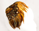 1950s Pheasant Feather Hat with 'Bangs' - Brown Auburn Red Black Cream Feathers - Headband Style 50s Clamper Hat - Fall Autumn Millinery