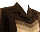 Size 6 Lilli Ann Suit - Shades of Cocoa Brown Silk Blend Suit Jacket & Skirt - Chevrons and Peplum - Late 40s Early 50s Autumn - Waist 25.5