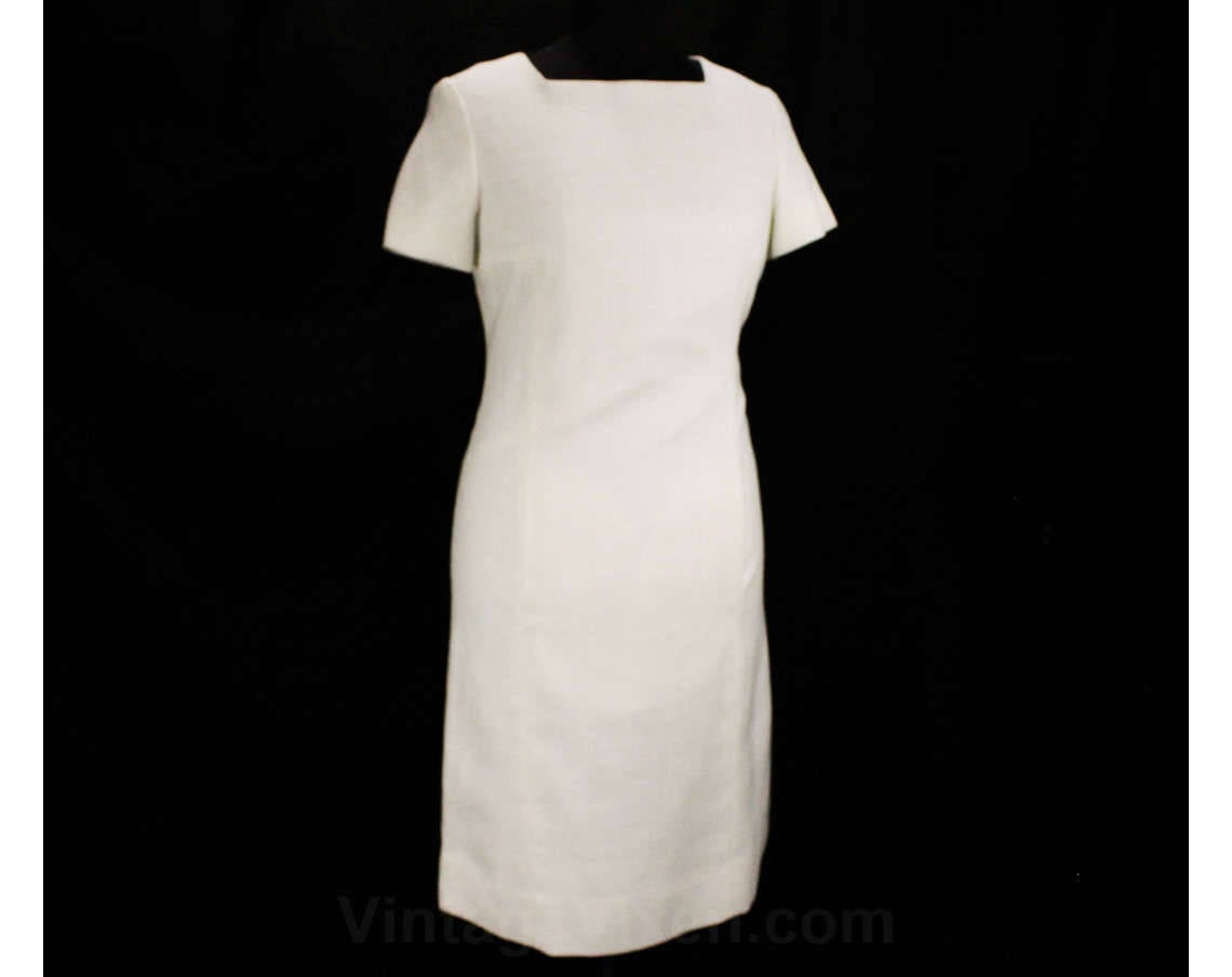 Size 8 White Dress - 1960s Pure White Short Sleeve Sheath