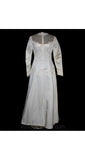 Size 6 Wedding Dress - 1960s Scalloped Lace Empire Gown & Train with Dangling Pearls - 60s Chic - Detachable Train - New Old Stock - 36371