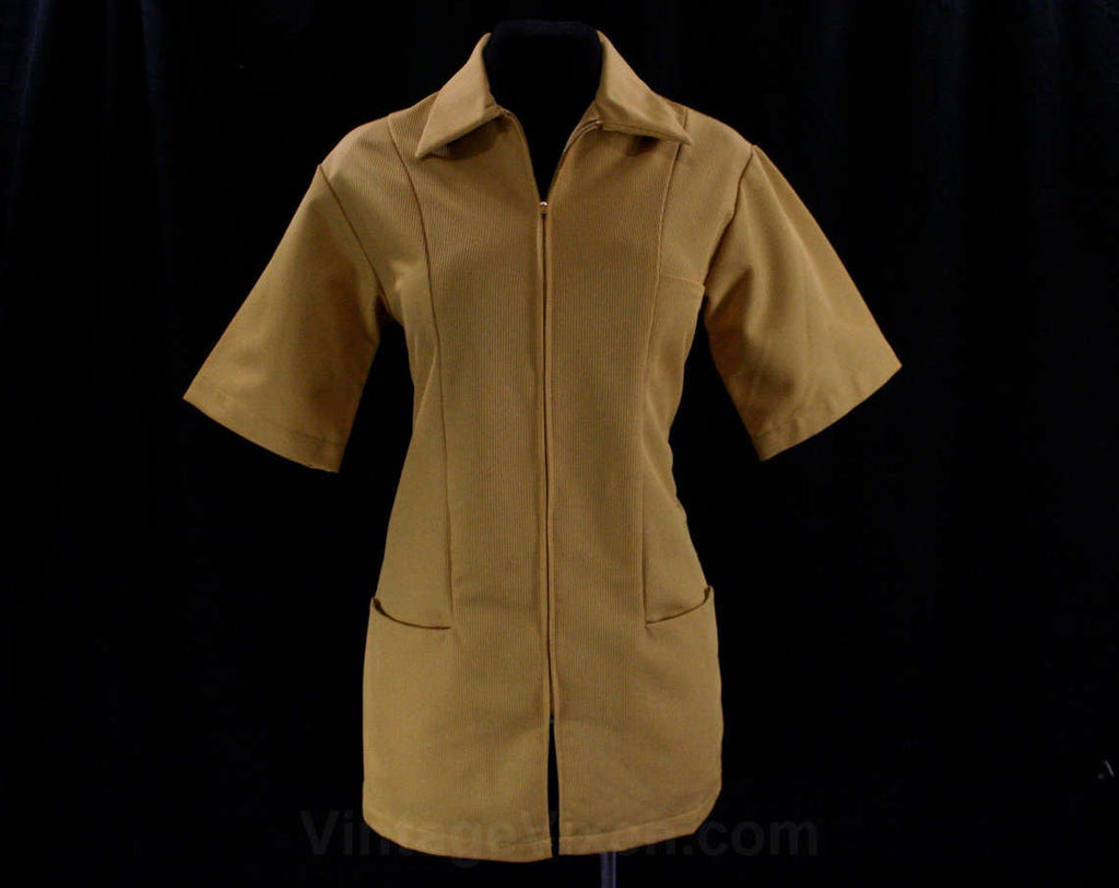 Small 1960s Waitress Shirt - Size 6 Goldenrod Yellow 60s Uniform Top - Three Pockets - Short Sleeved Gold Diner Utility Shirt - 42287-2