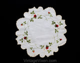 Strawberries Antique Linens - Society Silk Embroidered Victorian Linen - Doily 1900s Round Centerpiece - Botanical Strawberry Embroidery