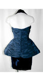 Size 6 Cocktail Dress - Blue Taffeta & Velvet Party Dress by Designer Victor Costa - Convertible Halter or Strapless - Faux 50s - Bust 35