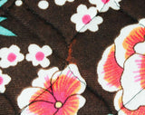 Size 000 Bohemian Vest - 1960s 70s Quilted Floral Sleeveless Tunic Top - Asian Mandarin Collar - Brown Fuchsia Pink Orange - Bust 30 - XXS