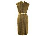Size 12 1960s Gold Dress - Sparkling Metallic Lurex 60s Cocktail - Gorgeous Large Curvy Knit - Sleeveless Cowl Neck with Belt - Bust 38.5
