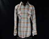Men's Large Levi's Western Shirt - Long Sleeve Cowboy Shirt - 1970s 80s Tan Orange Rust Green Plaid Cotton - Metal Snaps - Fall - Chest 46