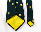 Men's Novelty Beer Tie - 1970s Tavern Theme Polyester Necktie - Hunter Green 1970s Neckwear - Wide Width - Frothy Drinking Mugs Oktoberfest