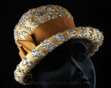 1960s Cloche Hat - 1920s Flapper Inspired Millinery - Beautiful Stitchwork & French Knots - Pumpkin Orange Gray Ivory - Fall - 47948