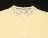 50s Girl's Cardigan - Size 4 to 5 - Button Front Sweater - Ivory Wool Knit - Late 1950s - Baby Blue & Gray Trim - Modern - European - 41991