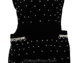 Size 8 Amazing 1950s Dress - Marilyn Bombshell 50s Black Velvet Fitted Cocktail with Pearls, Rhinestones & Dangling Beading - Waist 27