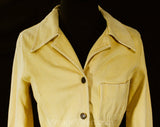 Size 8 Levi's Work Wear Jacket with 1970s Big E Tab - Mid 70s Ladies' Medium Khaki Tan Canvas Blazer with Three Pocket Front - Bust 34.5