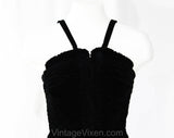 Size 6 1940s Swimsuit by Catalina Hollywood Label - Fantastic Ruched Black Velvet with Smocking - Sexy Small 40s Pin Up - Bust 32 to 35