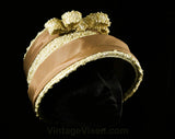 Adorable 1960s Summer Hat with Bow Loops - Taupe Woven Straw 60s Bucket Hat with Cocoa Brown Taffeta Trim - 60's Neutral Beige Spring Chic