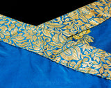 Size 10 Asian Evening Dress - Gorgeous Peacock Blue Silk & Metallic Brocade - Sleeveless 60s Formal Gown - 1950s 1960s Bombshell - Waist 28
