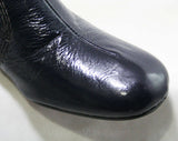 Never Worn Size 10 W 1960s Shoes - Slick Navy Blue Vinyl - Pumps - Top Stitching - 2 Inch Heel - Charm Step - 60s Deadstock - 43235-3