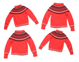 Set of 4 1960s Ski Sweaters - Sizes 10, 12, 18 & 20 - Four Kids Photo Opportunity - Christmas Card Pullovers - Vivid Red Mod Fair Isle Knit