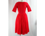Size 4 Red Dress - 1950s Vixen Cocktail Dress - Fitted Bodice - Velvet Lace Up - Laced Shoulder - Chiffon Full Skirt - Original Belt - 42968
