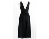 Size 8 Black Party Dress with Full Circle Skirt - Black Jersey Knit Cocktail by Designer Charles Glueck - Plunge Neck Evening Glam - Bust 38