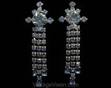 50s Blue Rhinestone Earrings - 1950s Glamour Girl Clip Earring - Bombshell Sexy - Dangling Tassels - Evening Formal Pageant Jewelry - 50538