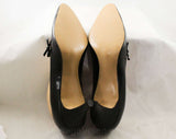 Size 9 1/2 Black 50s Shoes - Unworn Deadstock 1950s 1960s Slender High Heels - Leather with Cute Little Bows by Miss Wonderful - NIB 9.5 AA