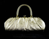 Glam 50s Gold Purse - Bright Metallic Leather-Look Bag with Top Handle - 1950s Large Marilyn Style Handbag - Mid Century Atomic Era Glamour