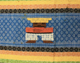 Central American Tablecloth & Eight Matching Napkins - Casual Mexican Guatemalan 1950s 60s Dinner Linens - Blue Yellow Orange Green Cotton