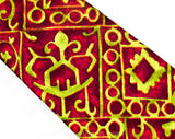 60s Christian Dior Tie - Mens 1960s Designer Necktie - Fine Maroon Chartreuse & Olive Silk - Tiki Primitive Print - Manhattan NY Men's Label
