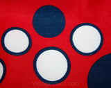 Size 6 Red Bubbles Peasant Dress - 1950s 1960s Dotty Novelty Print Cotton - Navy & White Summer Sun Dress - 50s Deadstock - Waist 26 - 41852