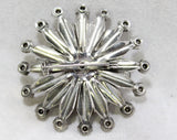 1950s Starburst Brooch - 50s Atomic Gray Rhinestones Round Pin - Frost Glass Stones - Mid Century 50's 60's Lapel Accent - Silver - 50485