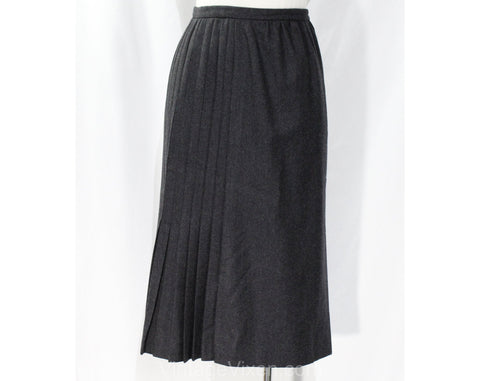 Size 4 Designer Skirt - Valentino Gray Wool Tailored Pleated Skirt with Deco 1920s 30s Appeal - Beautiful 80s 90s Office Wear - Waist 25