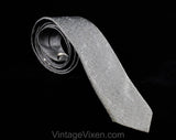 1950s Skinny Tie - Gray Brocade 50s Atomic Deco Stripe Crest - Mid Century Business Men's Necktie - Streamlined Narrow Neutral 1950's Tie
