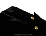 Size 6 Black Velvet 1950s Jacket - Svelte 50s New Look Tailored Blazer with Bold French Cuffs & Brass Cufflinks - Victorian Look - Bust 34