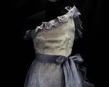 Size 8 Silver Cocktail Dress with Bare Shoulder - One Shoulder Party Dress - 1960s Glamour Look - Sterling Gray Shimmer Organza - Bust 36.5