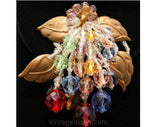 Exceptional 1930s Brooch - Fruit Salad Glass Berries Fringe & Metal Leaves - Authentic 30s Pin - Red Blue Gold Green Lavender Beads 32980