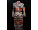 Size 8 Mod 1970s Dress - Modernist Designer Two-Piece Set by Nik-Nik - 70s High Collar Long Sleeve Top & Skirt - Orange Mauve Pink Blue