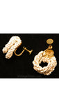 1950s Ringed White Beadwork Earrings - Summer White Glass Beaded Earring - Resort Style Knots - Spiral Beaded Rings - Screwback - 35621-1