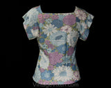 Size 6 Metallic 1950s Sparkle Knit Top - Lavender Blue & Silver Short Sleeved Shirt - Small 50s 60s Cap Sleeve Spring Blouse - Bust 34.5