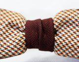 1940s 50s Men's Bow Tie - Dark Brown Deco Striped Bowtie - Mens Houndstooth Brocade Bowtie - Diagonal Orange Black Mid Century Clip On Tie
